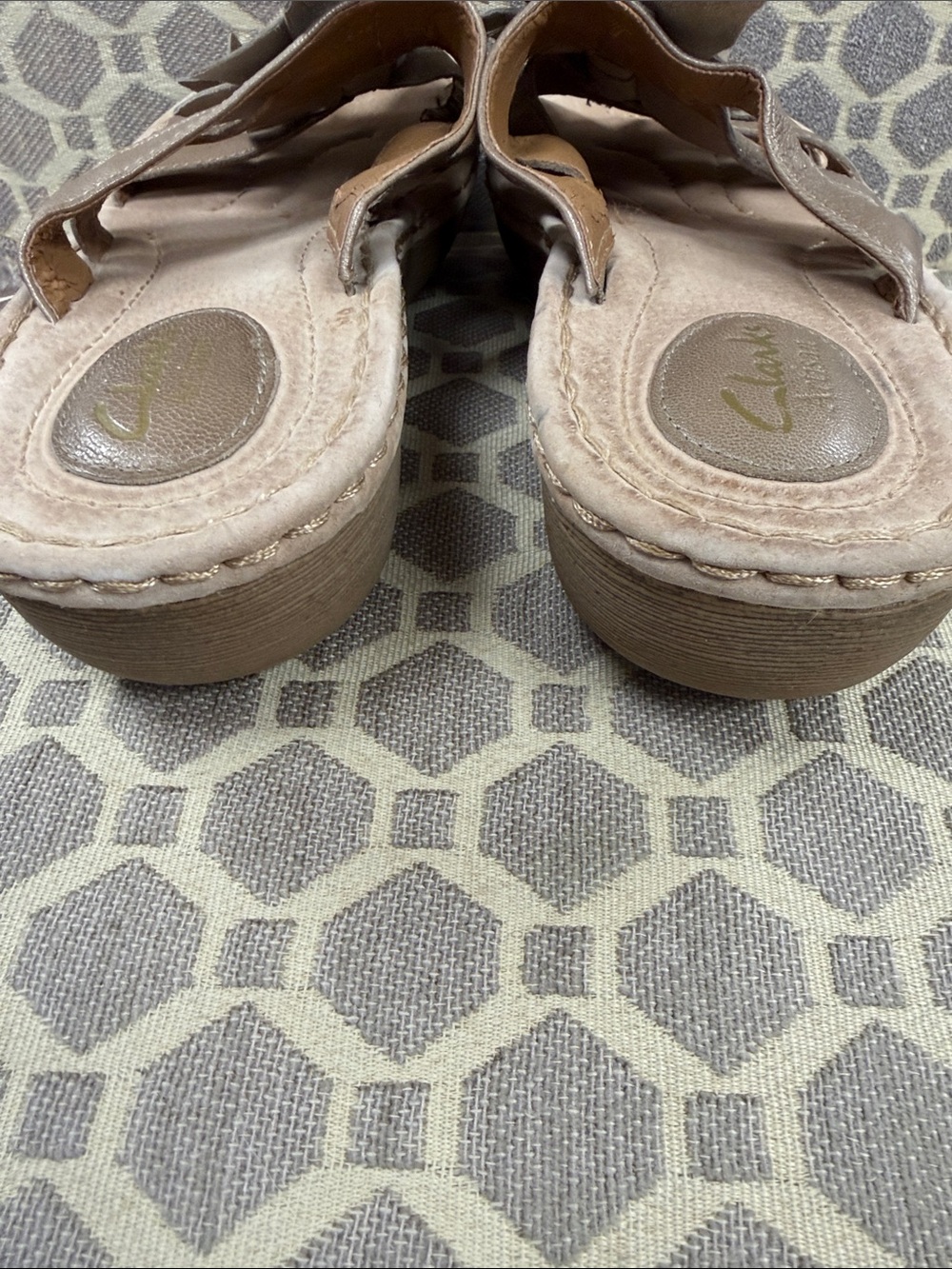 Clarks Metallic Taupe Floral Slide Sandals - Picture 3 of 5